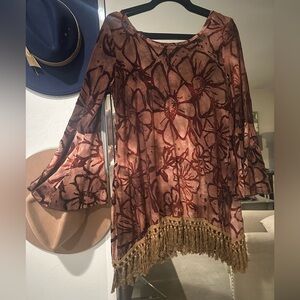 Gypsy Junkies x Free People Tunic Women’s S/M Brown Burnout Velvet Floral